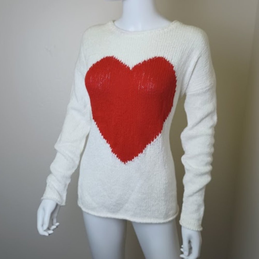 CHRISTIAN SIRIANO White Valentine Heart Print Cotton Tunic Crew Sweater M
